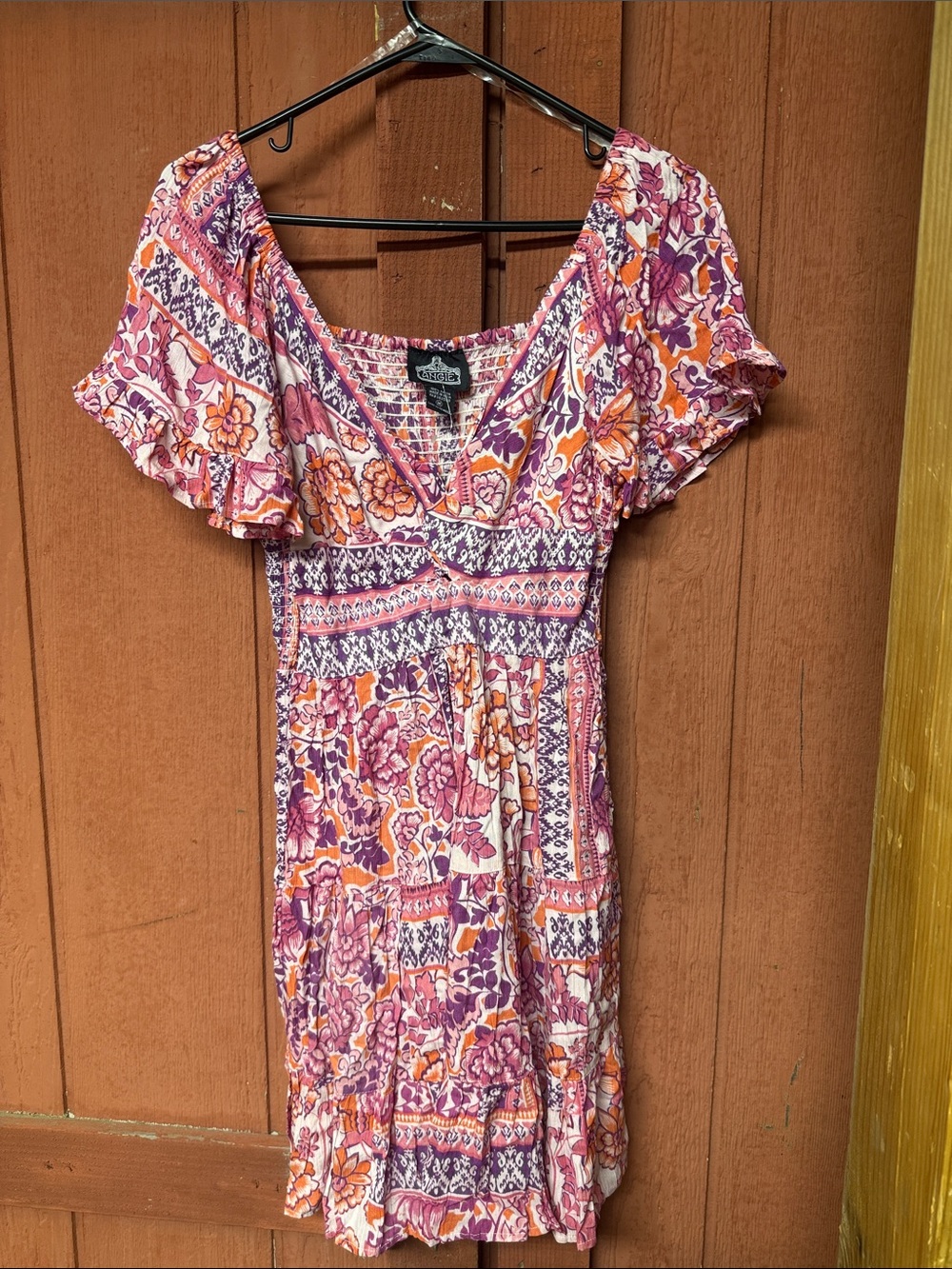 Angie Floral V-Neck Mini Dress in Pink, Purple & Orange